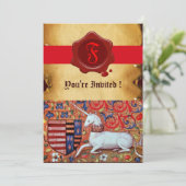 UNICORN FLORAL PARCHMENT RED WAX SIEGEL MONOGRAM EINLADUNG (Stehend Vorderseite)