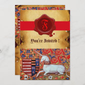 UNICORN FLORAL PARCHMENT RED WAX SIEGEL MONOGRAM EINLADUNG (Vorne/Hinten)