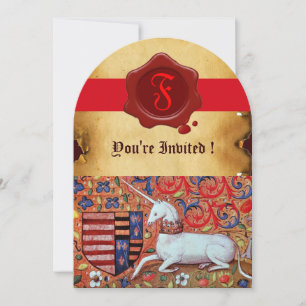 UNICORN FLORAL PARCHMENT RED WAX SIEGEL MONOGRAM EINLADUNG