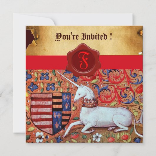 UNICORN FLORAL PARCHMENT RED WAX SIEGEL MONOGRAM EINLADUNG (Vorderseite)