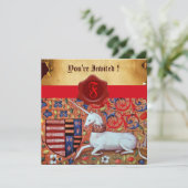 UNICORN FLORAL PARCHMENT RED WAX SIEGEL MONOGRAM EINLADUNG (Stehend Vorderseite)
