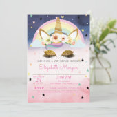 Unicorn Floral Rainbow Ombre Baby Shower Einladung (Stehend Vorderseite)