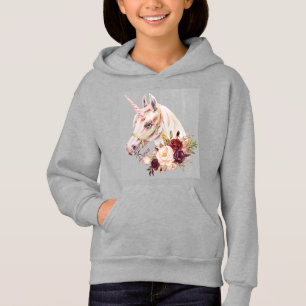 Unicorn Floral Watercolor Girls Persönlicher Name Hoodie
