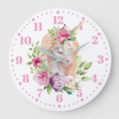 Unicorn florale Kids Wall Clock Große Wanduhr (Vorderseite)