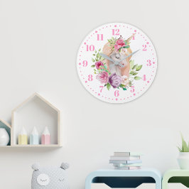 Unicorn florale Kids Wall Clock Große Wanduhr