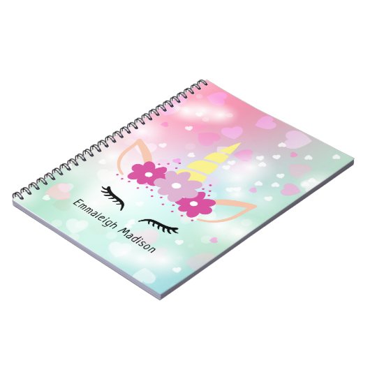 Unicorn Florals und Herz | MIT MONOGRAMM Notizblock (Linke Seite)