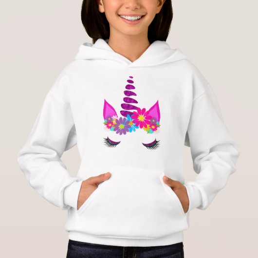 Unicorn Flower y Super Niedlich Girly Hoodie (Vorderseite)