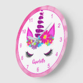 Unicorn Flower y Super Niedlich Girly Personalisie Große Wanduhr (Winkel)
