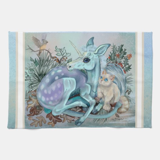 Unicorn Foal Cosy Cuddles Holiday Geschirrtuch (Horizontal)
