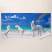 Unicorn Foals am Strand Personalisiert Strandtuch (Vorderseite)
