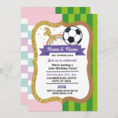 Unicorn & Football Joint Birthday Girl Boy Sports Einladung (Vorne/Hinten)