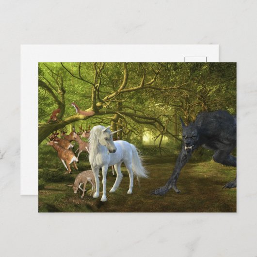 Unicorn Forest Defender Deer Werewolf Postkarte (Vorne/Hinten)