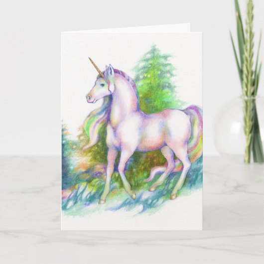 Unicorn Forest Regenbogen Fantasy Pferd Grußkarte Karte (Vorderseite)