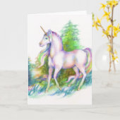 Unicorn Forest Regenbogen Fantasy Pferd Grußkarte Karte (Gelbe Blume)