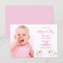 Unicorn Foto 1. Geburtstag Party Mädchen Einladung