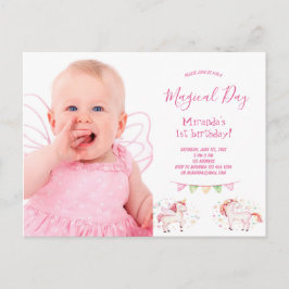 Unicorn Foto 1. Geburtstag Party Mädchen Einladung Postkarte