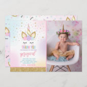 Unicorn-Foto danken Ihnen, rosa GoldUnicorn zu Dankeskarte (Vorne/Hinten)
