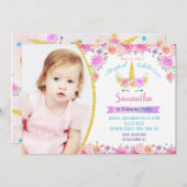 Unicorn Foto Geburtstag Einladungen (Vorne/Hinten)