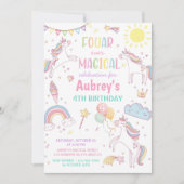 Unicorn Four Ever Magical 4th Birthday Einladung (Vorderseite)