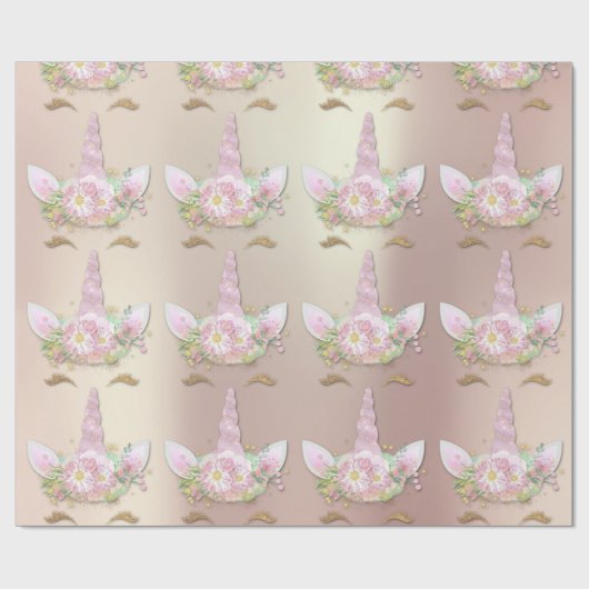 Unicorn Funkelnd Glitzer Pink Gold Blütenfrüchte Geschenkpapier (Flach)