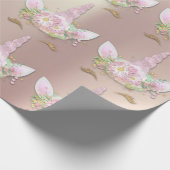 Unicorn Funkelnd Glitzer Pink Gold Blütenfrüchte Geschenkpapier (Ecke)