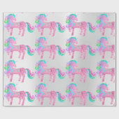 Unicorn Funkelnd Glitzer Rosa Fairly Silver Metal Geschenkpapier (Flach)