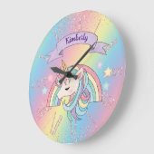 Unicorn & Funkelnd Rainbow Gold Glitzer Individuel Große Wanduhr (Winkel)