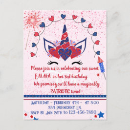 Unicorn funkelndes Patriot Geburtstag, Einladungspostkarte