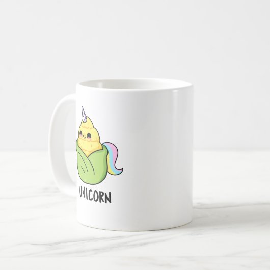 Unicorn Funny Baby Corn Pun Kaffeetasse (Vorderseite Links)