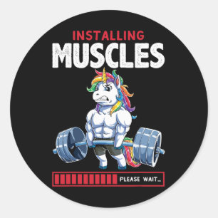 Unicorn Funny Bodybuilding Flexcorn Spaß Fitm Nied Runder Aufkleber
