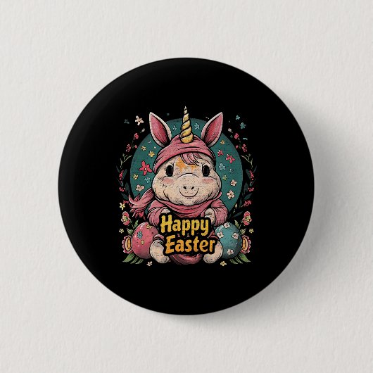 Unicorn - Funny Happy Oster - Egg Boys Mädchen Kin Button (Vorderseite)