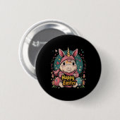 Unicorn - Funny Happy Oster - Egg Boys Mädchen Kin Button (Vorne & Hinten)