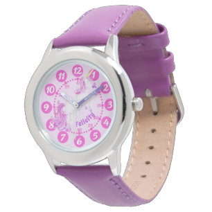 Unicorn-Galopp lila rosa Kunst leicht zu lesen Armbanduhr