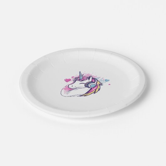 Unicorn Gamer Girl (1) Pappteller (Schrägansicht)