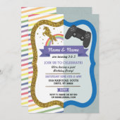 Unicorn & Gaming Joint Boy Girl Birthday Invites Einladung (Vorne/Hinten)