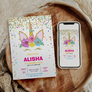 Unicorn Geburtstag 1. Geburtstag Party Einladung