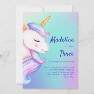 Unicorn Geburtstag Einladung Girls Pastel Rainbow