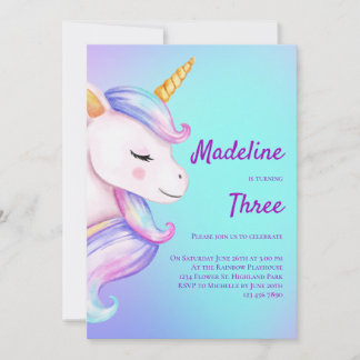 Unicorn Geburtstag Einladung Girls Pastel Rainbow