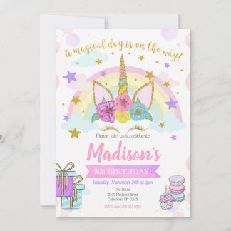 Unicorn-Geburtstags-Einladung/magisches Party Einladung