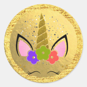 Unicorn-Geburtstags-GoldGlitzer-Schein-Sterne Runder Aufkleber