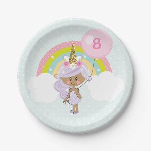 Unicorn-Geburtstags-Party-Teller-dunkler Haut-Ton Pappteller