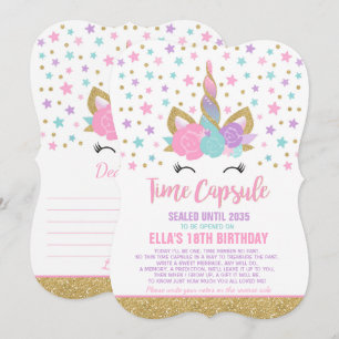 Unicorn Geburtstagsgeschenk Zeitkapsel mit Anmerku Einladung
