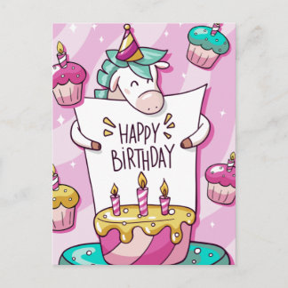 Unicorn Geburtstagskarte Postkarte