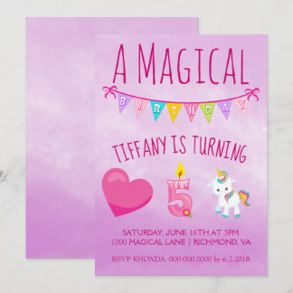 Unicorn Geburtstagsparty 5 Jahre alt Einladung