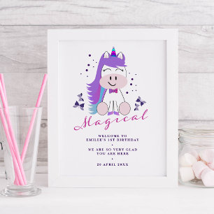 Unicorn Geburtstagsparty Begrüßungszeichen Poster