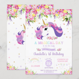 Unicorn Geburtstagsparty Floral Whimsical Girl Einladung