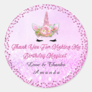 Unicorn Geburtstagsparty Gefallen Steal Girly Pink Runder Aufkleber