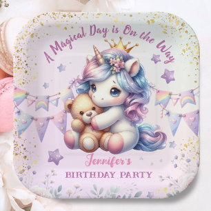 Unicorn Geburtstagsparty Girl Pink Gold Niedlich Pappteller