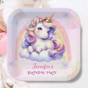 Unicorn Geburtstagsparty Lila Pink & Gold Pappteller