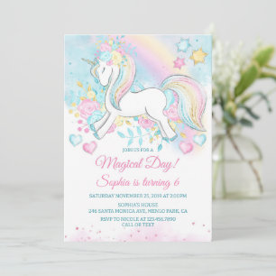 Unicorn Geburtstagsparty Magical Pastel Blume Einladung